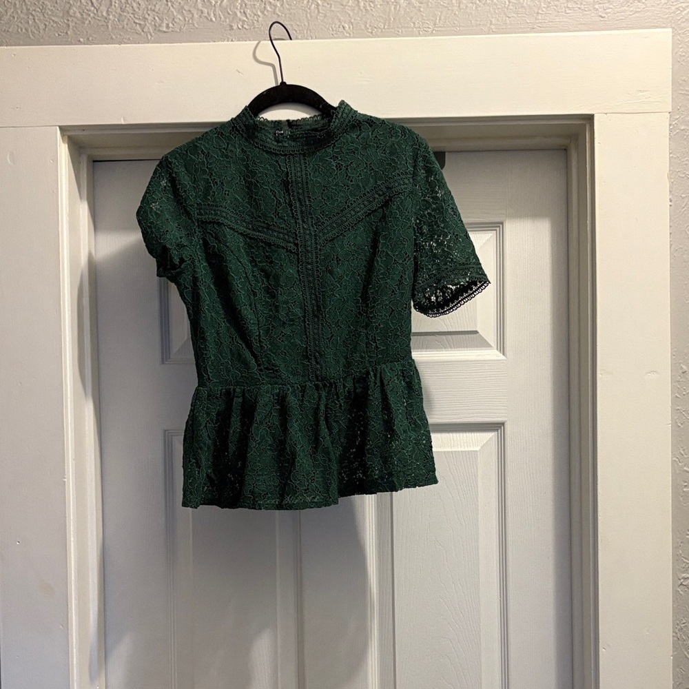 Elegant Green Lace Peplum Top